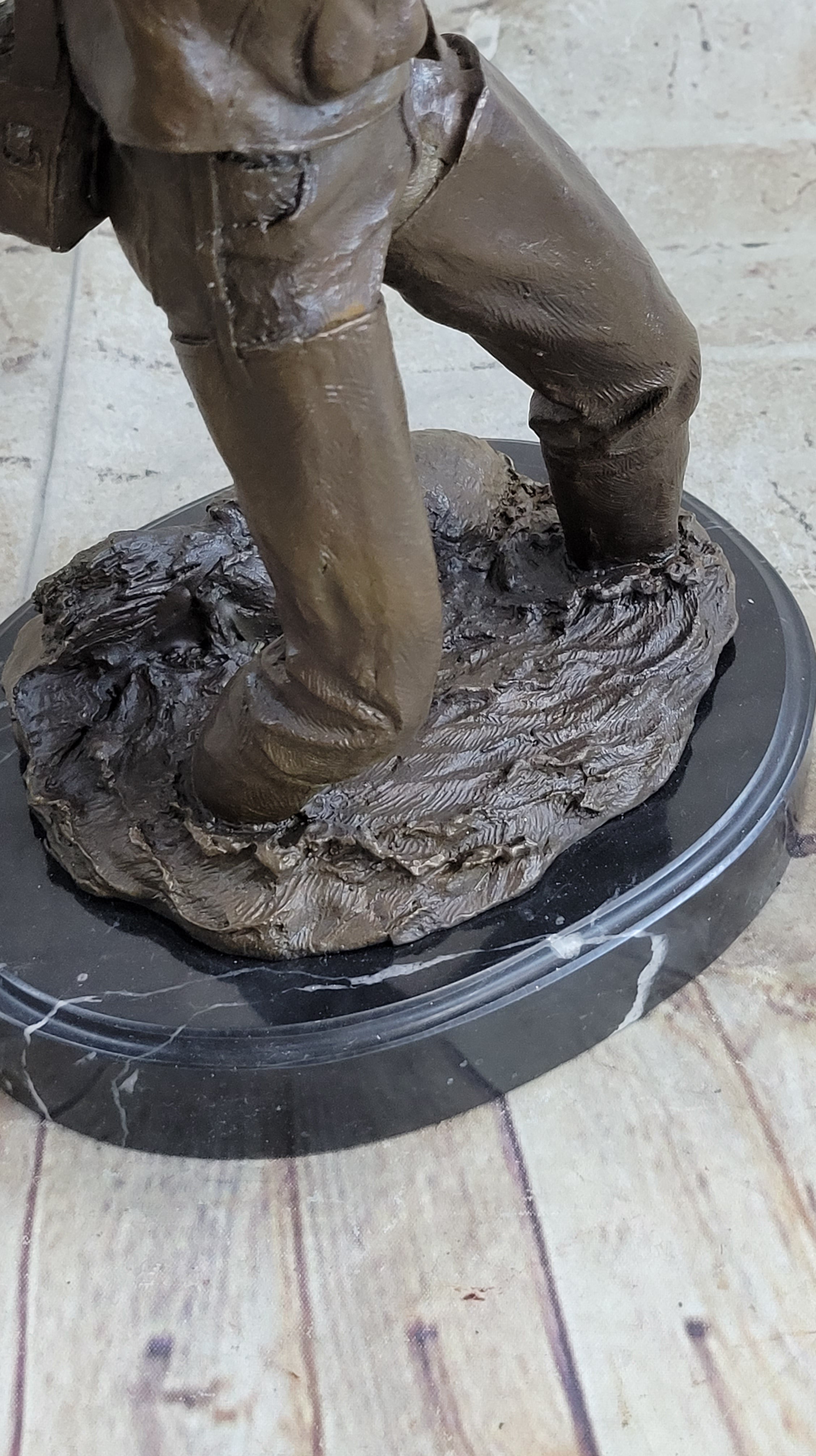 Fisherman Man Fishing Bronze Sculpture 16" x 8"