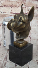 Boxer Dog Bronze Metal Bust Sculpture Signed Art on Marble Base