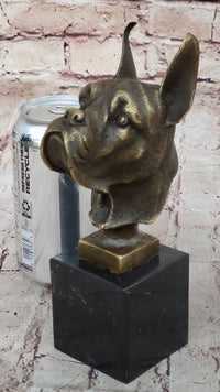 Boxer Dog Bronze Metal Bust Sculpture Signed Art on Marble Base