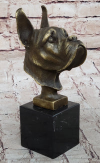 Boxer Dog Bronze Metal Bust Sculpture Signed Art on Marble Base