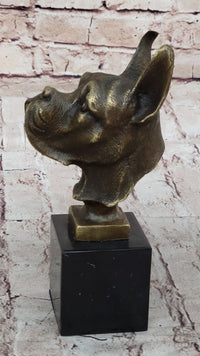Boxer Dog Bronze Metal Bust Sculpture Signed Art on Marble Base