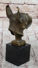 Boxer Dog Bronze Metal Bust Sculpture Signed Art on Marble Base