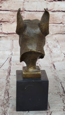 Boxer Dog Bronze Metal Bust Sculpture Signed Art on Marble Base