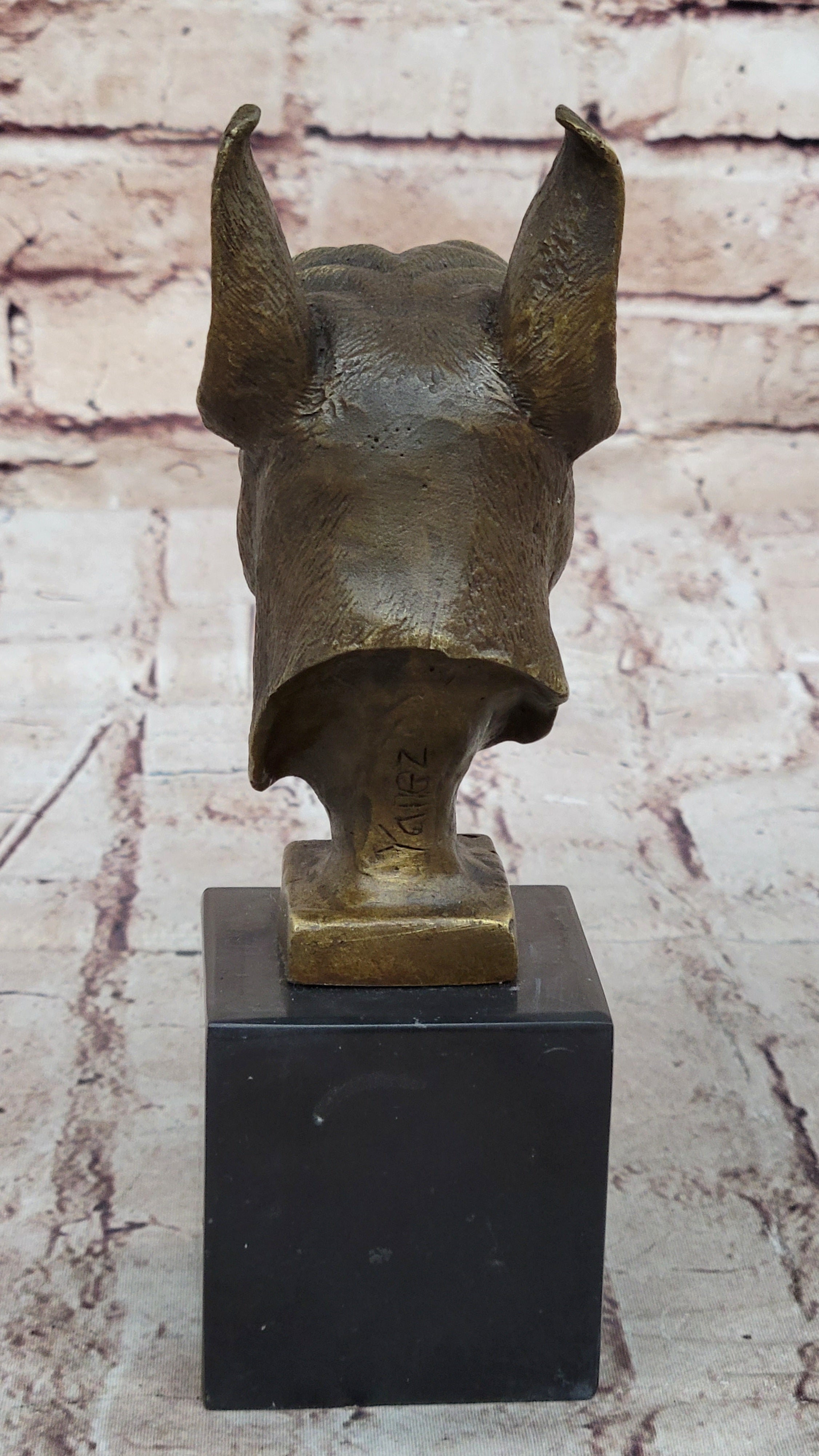 Boxer Dog Bronze Metal Bust Sculpture Signed Art on Marble Base
