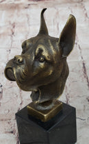 Boxer Dog Bronze Metal Bust Sculpture Signed Art on Marble Base