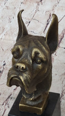 Boxer Dog Bronze Metal Bust Sculpture Signed Art on Marble Base