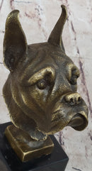 Boxer Dog Bronze Metal Bust Sculpture Signed Art on Marble Base