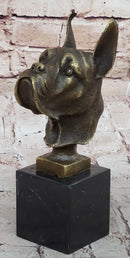 Boxer Dog Bronze Metal Bust Sculpture Signed Art on Marble Base