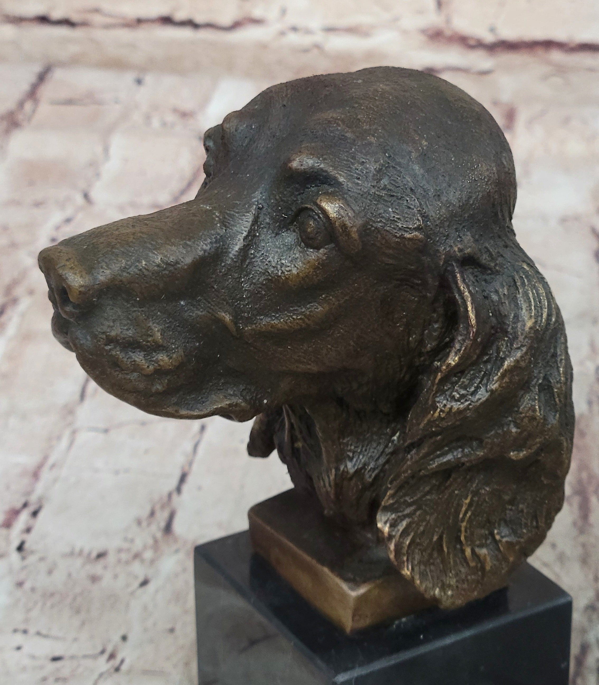 Bronze Cocker Spaniel Dog Bust Marble Base