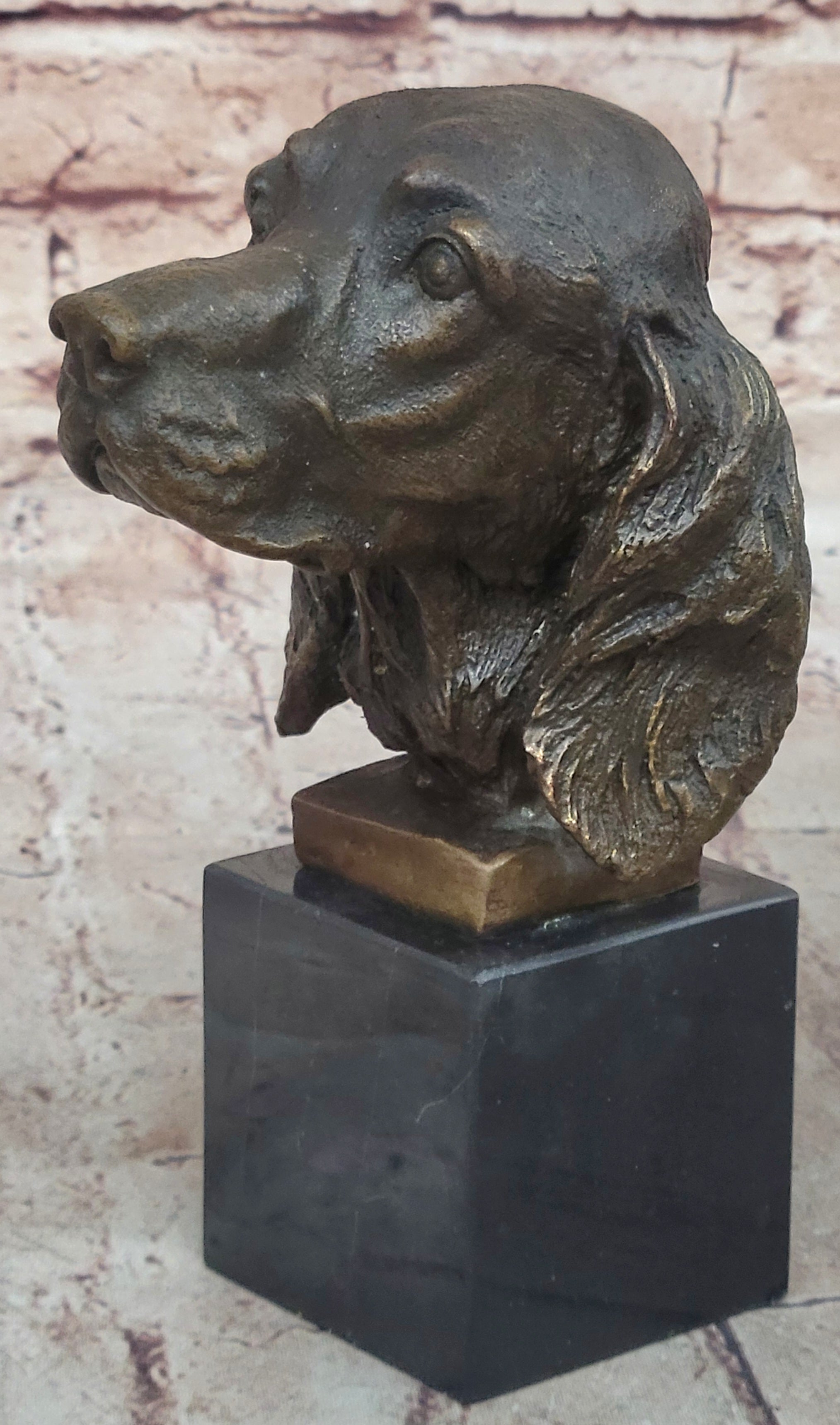 Bronze Cocker Spaniel Dog Bust Marble Base