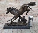 Jumping Racing Wild Horse Stallion Bronze Sculpture Signed Art