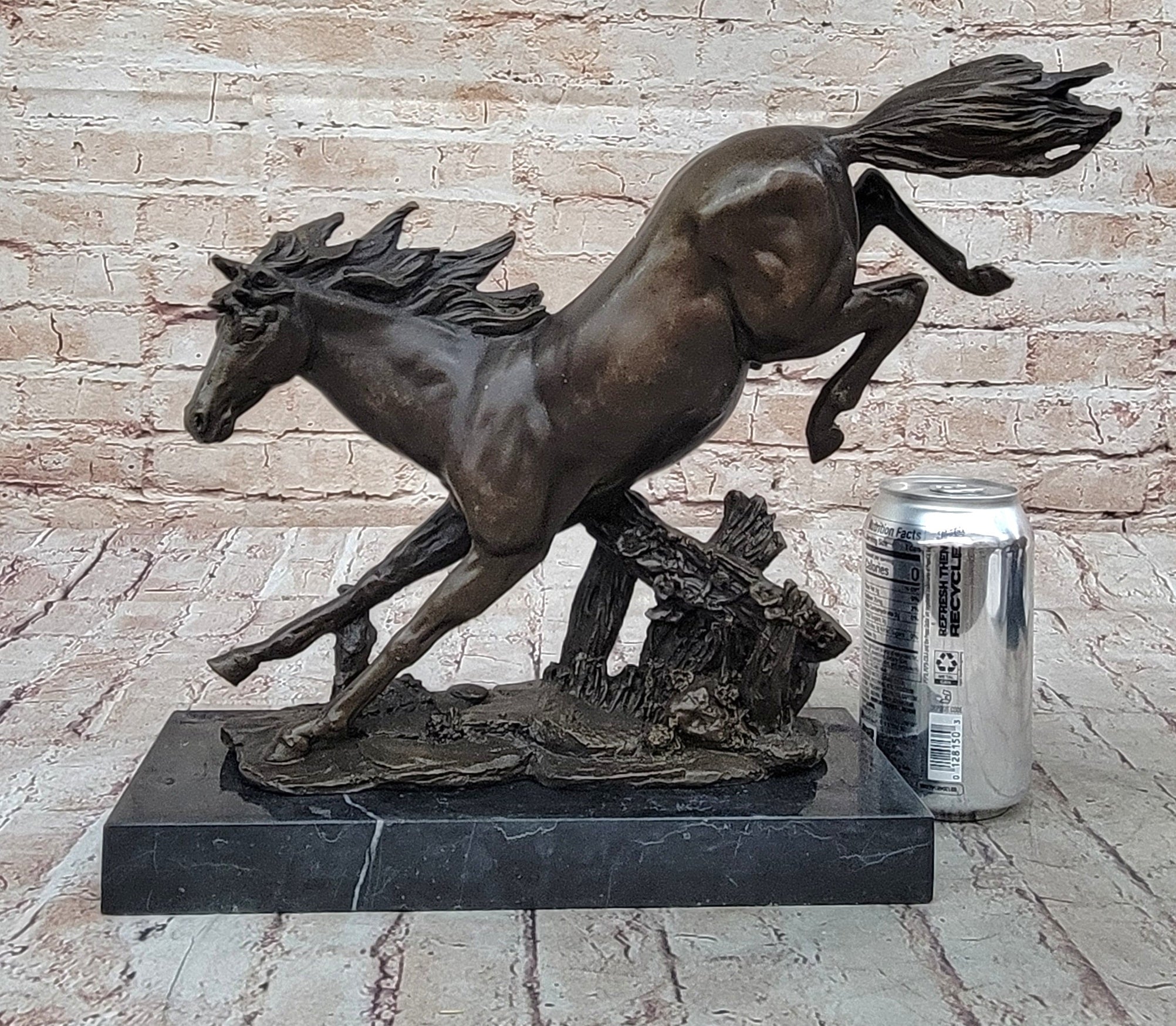 Jumping Racing Wild Horse Stallion Bronze Sculpture Signed Art