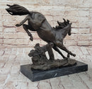 Jumping Racing Wild Horse Stallion Bronze Sculpture Signed Art