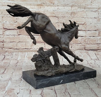 Jumping Racing Wild Horse Stallion Bronze Sculpture Signed Art