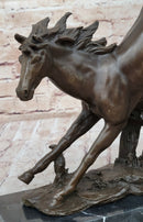 Jumping Racing Wild Horse Stallion Bronze Sculpture Signed Art