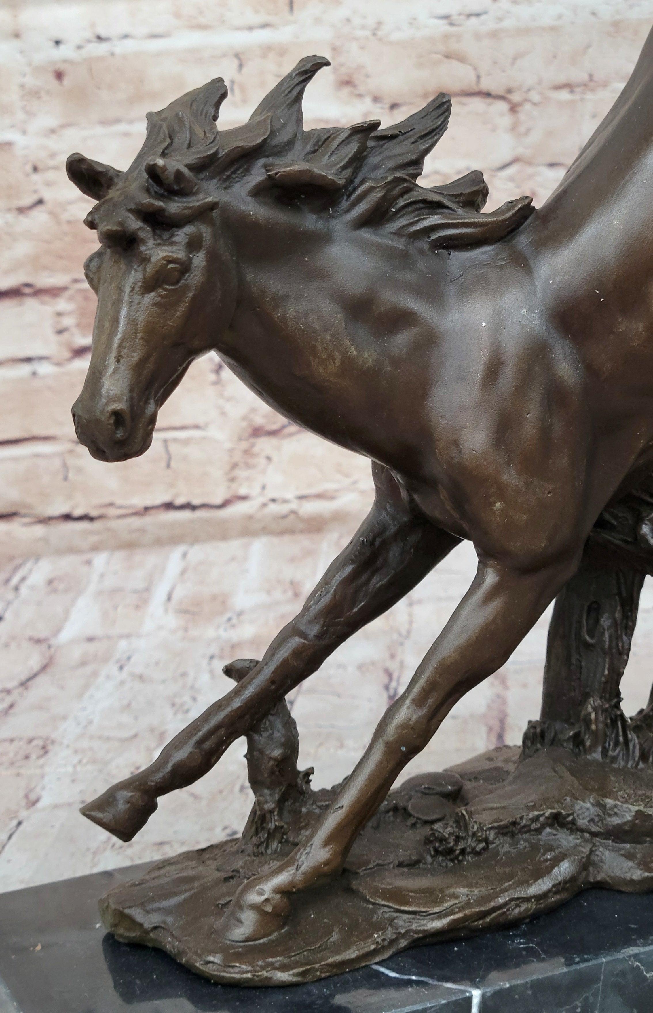 Jumping Racing Wild Horse Stallion Bronze Sculpture Signed Art