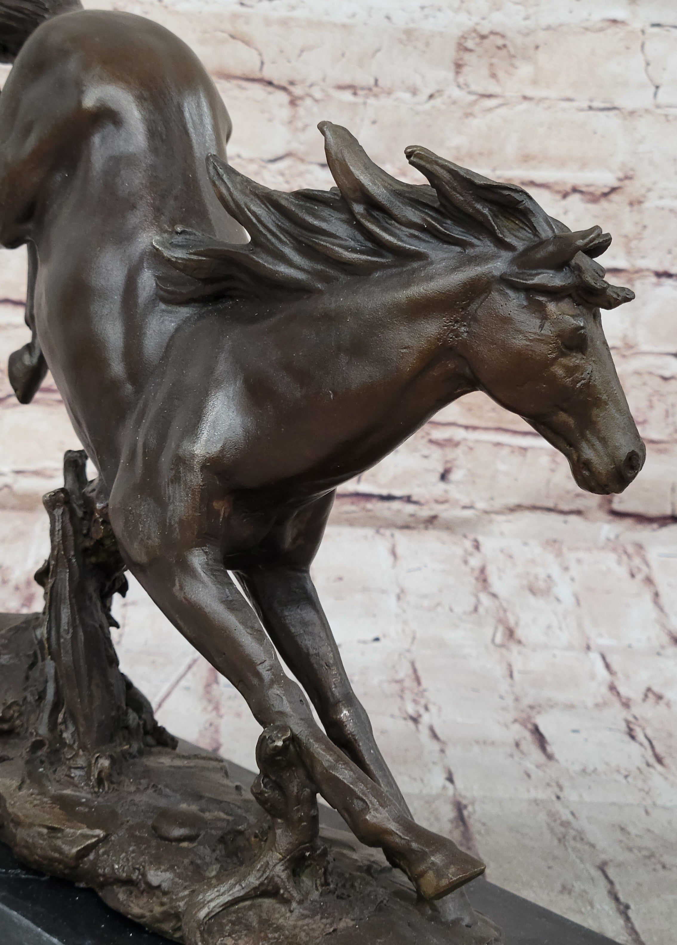 Jumping Racing Wild Horse Stallion Bronze Sculpture Signed Art