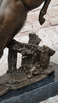 Jumping Racing Wild Horse Stallion Bronze Sculpture Signed Art