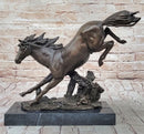 Jumping Racing Wild Horse Stallion Bronze Sculpture Signed Art