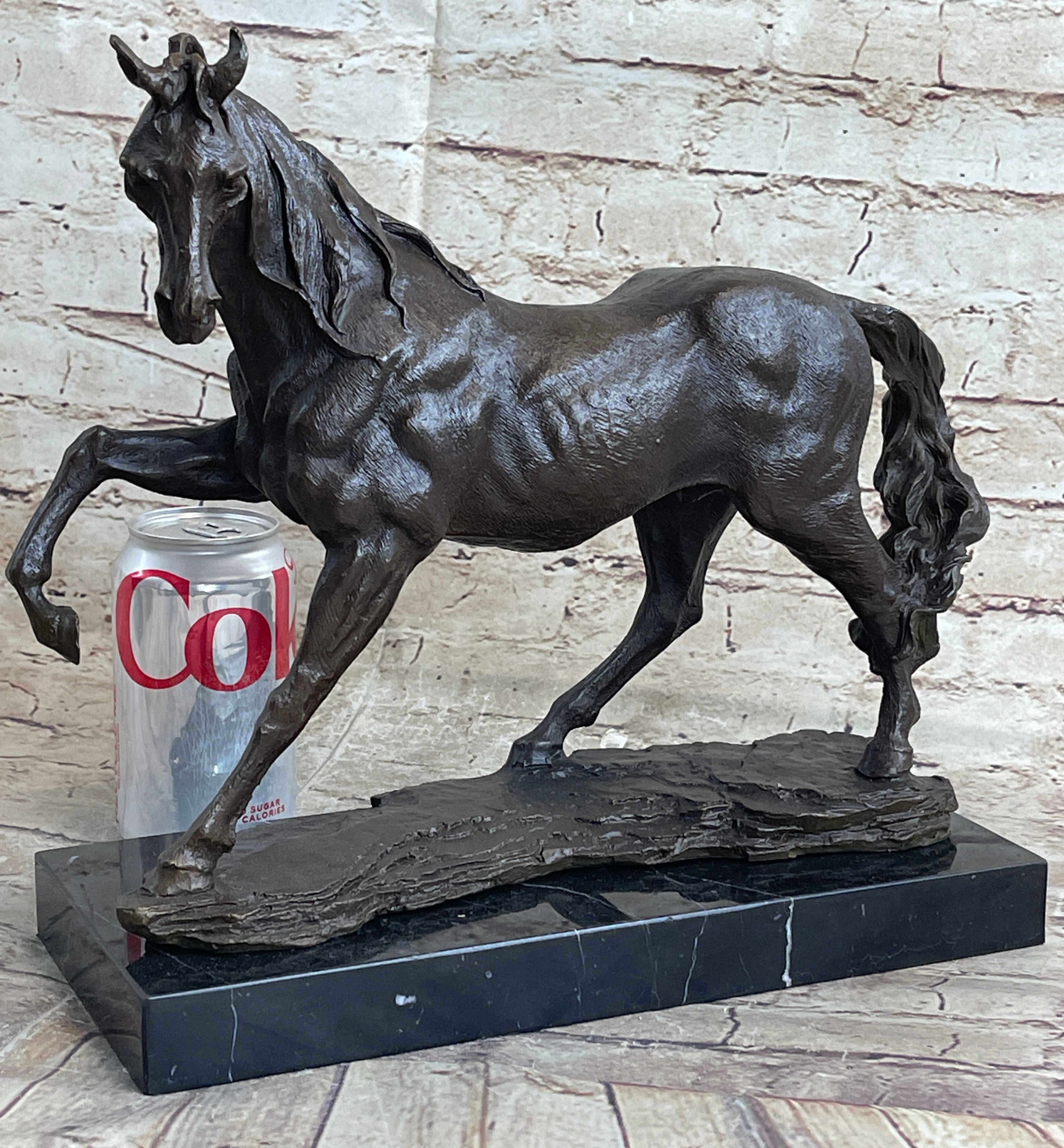 Signed Arabian Horse Bronze Sculpture Modern Art Marble
