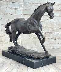 Signed Arabian Horse Bronze Sculpture Modern Art Marble