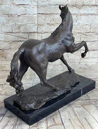 Signed Arabian Horse Bronze Sculpture Modern Art Marble
