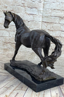 Signed Arabian Horse Bronze Sculpture Modern Art Marble