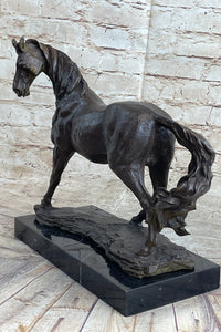 Signed Arabian Horse Bronze Sculpture Modern Art Marble