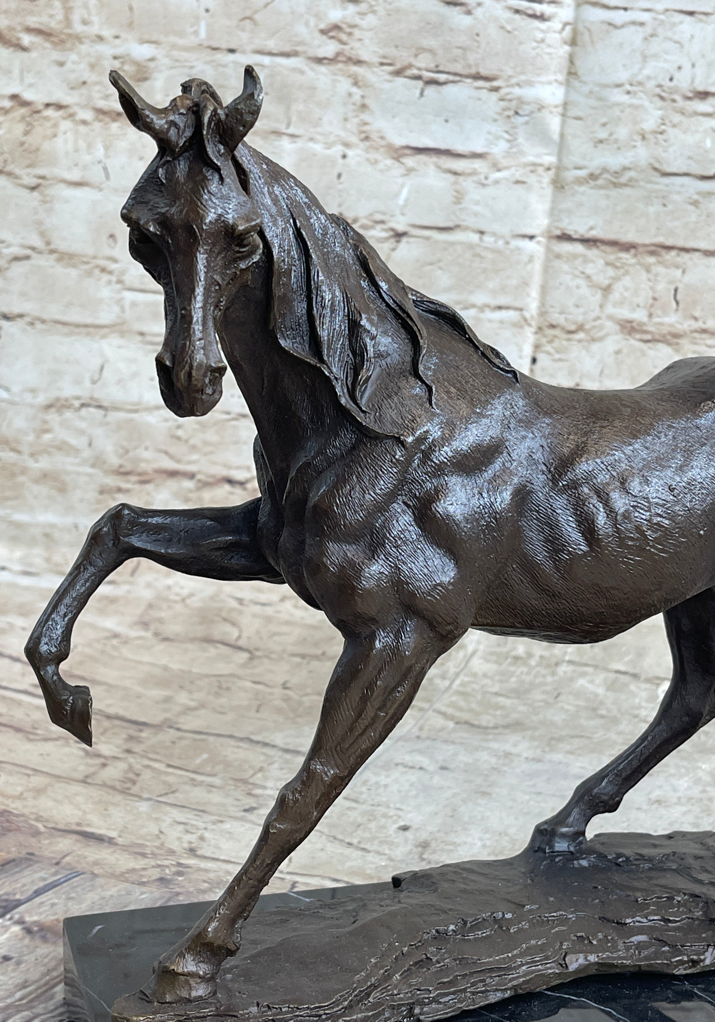 Signed Arabian Horse Bronze Sculpture Modern Art Marble