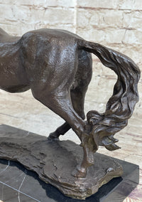Signed Arabian Horse Bronze Sculpture Modern Art Marble