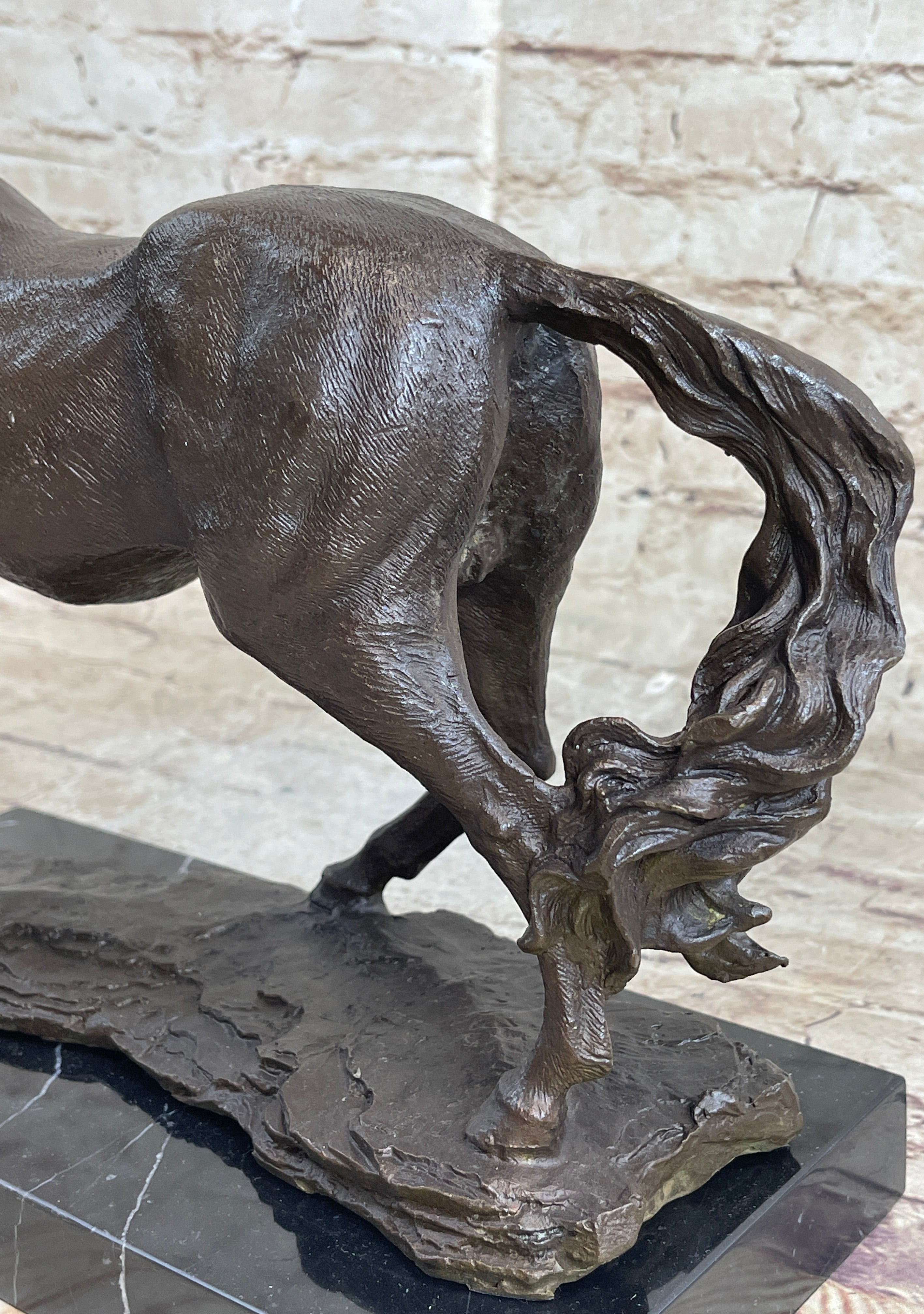 Signed Arabian Horse Bronze Sculpture Modern Art Marble