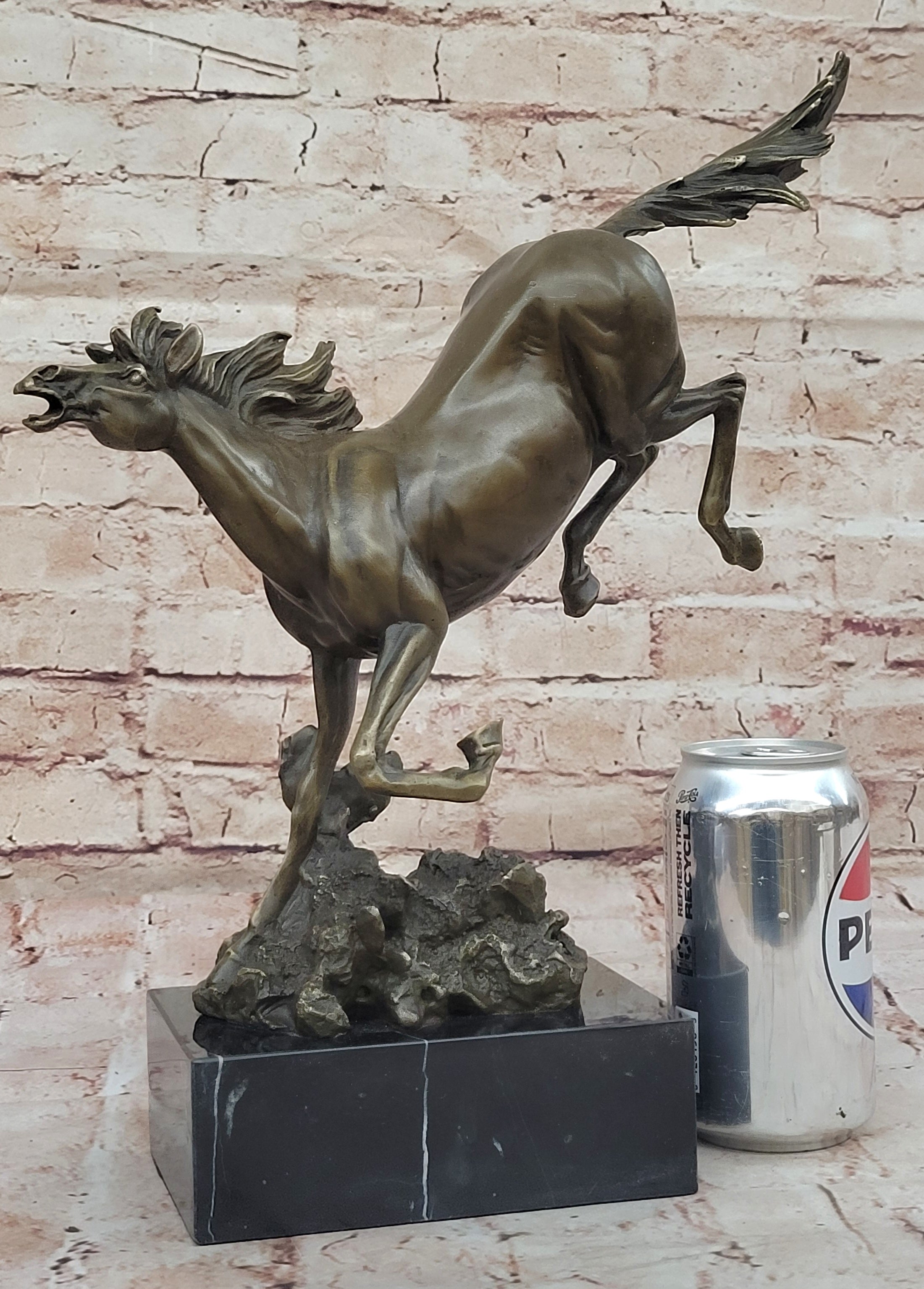 Milo Art Deco Wild Horse Bronze Sculpture Hot Cast Marble Base
