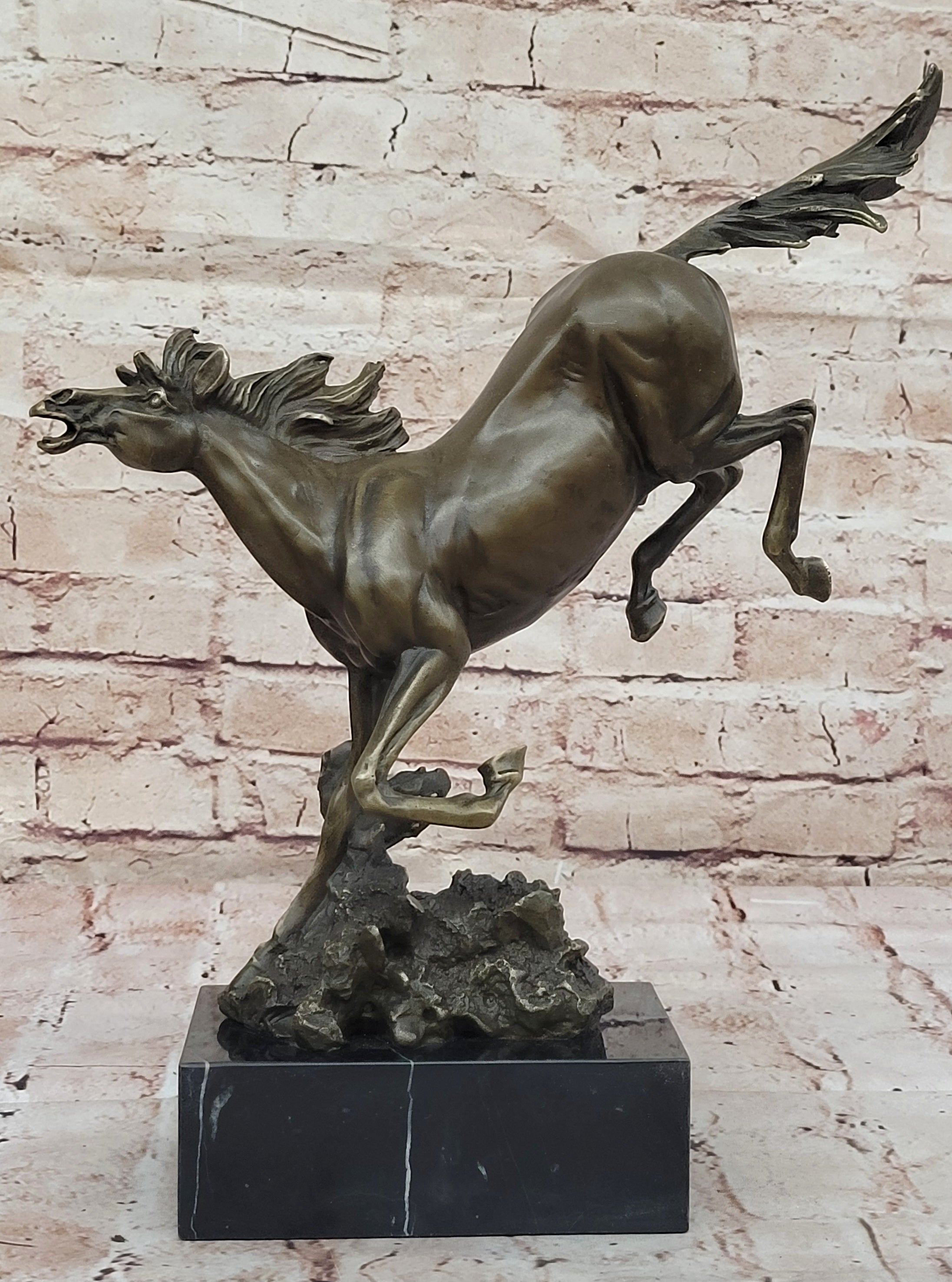 Milo Art Deco Wild Horse Bronze Sculpture Hot Cast Marble Base