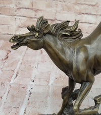 Milo Art Deco Wild Horse Bronze Sculpture Hot Cast Marble Base