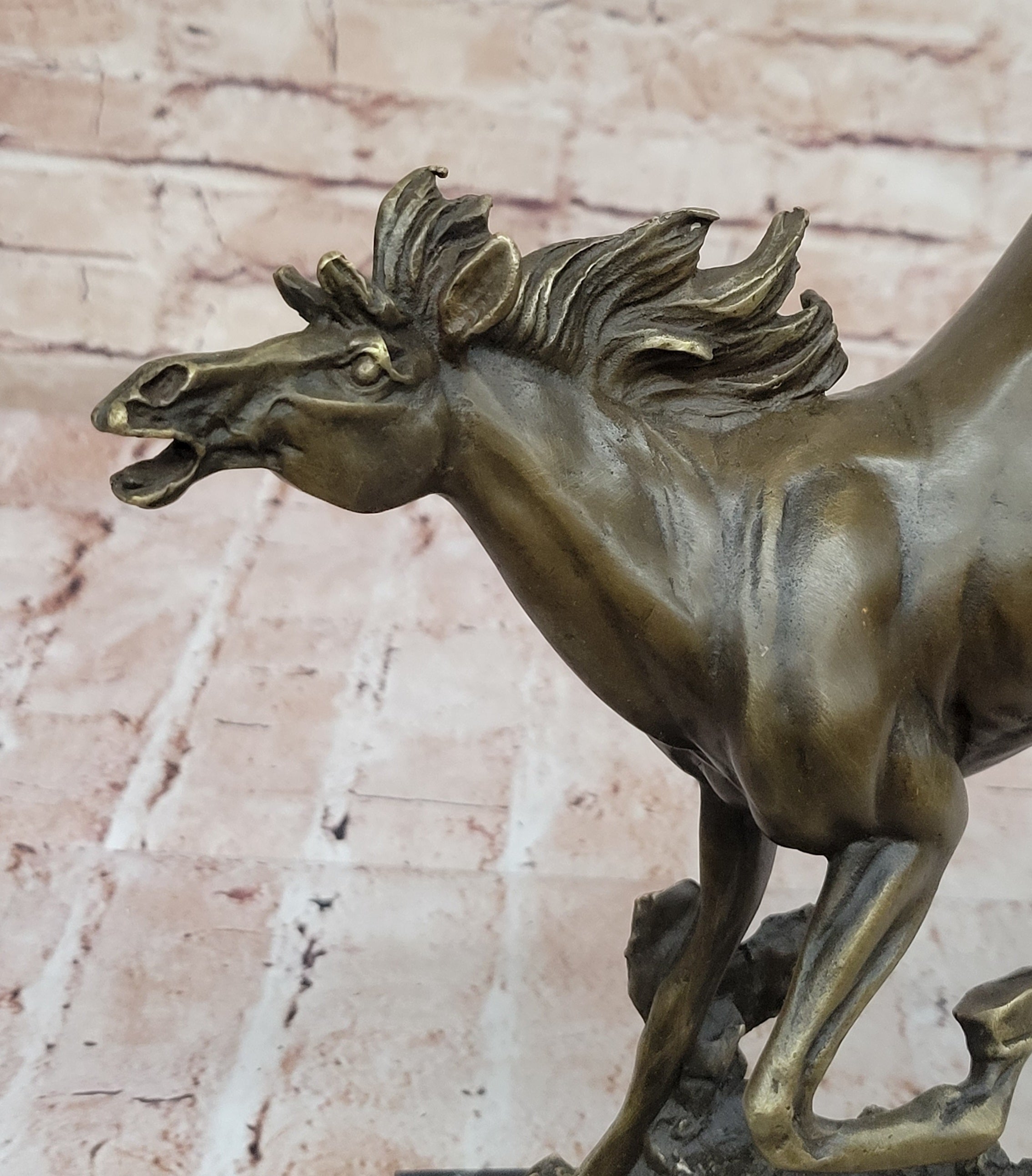 Milo Art Deco Wild Horse Bronze Sculpture Hot Cast Marble Base