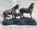 Signed Mene Horse Family Bronze Sculpture Art Deco Marble Base