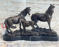 Signed Mene Horse Family Bronze Sculpture Art Deco Marble Base