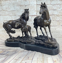 Signed Mene Horse Family Bronze Sculpture Art Deco Marble Base