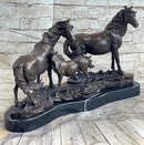 Signed Mene Horse Family Bronze Sculpture Art Deco Marble Base