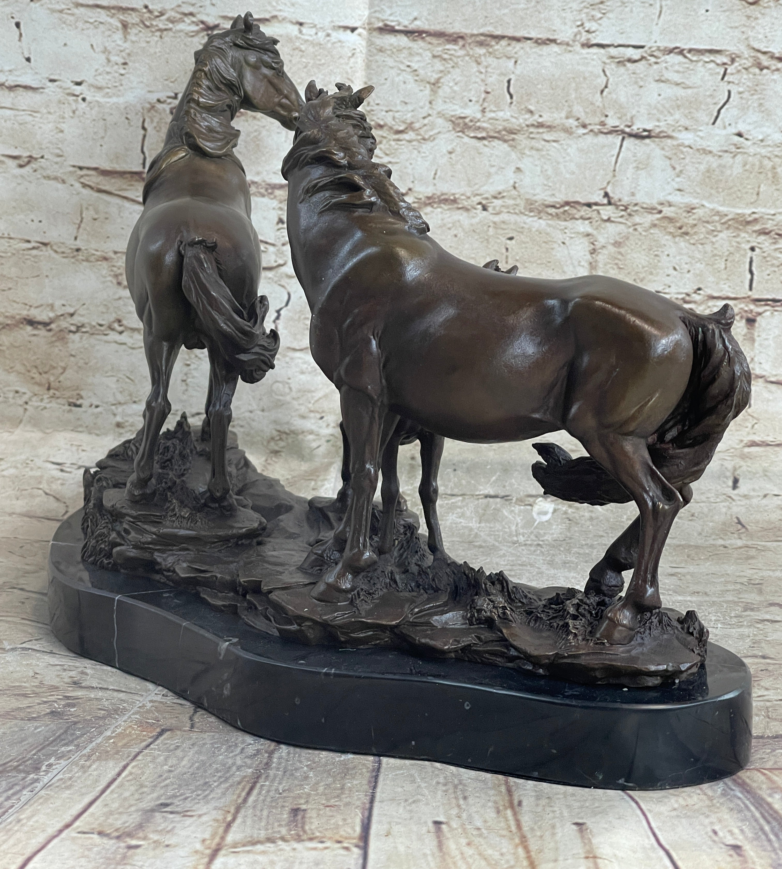 Signed Mene Horse Family Bronze Sculpture Art Deco Marble Base