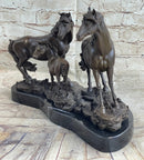 Signed Mene Horse Family Bronze Sculpture Art Deco Marble Base