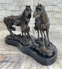 Signed Mene Horse Family Bronze Sculpture Art Deco Marble Base