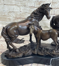 Signed Mene Horse Family Bronze Sculpture Art Deco Marble Base