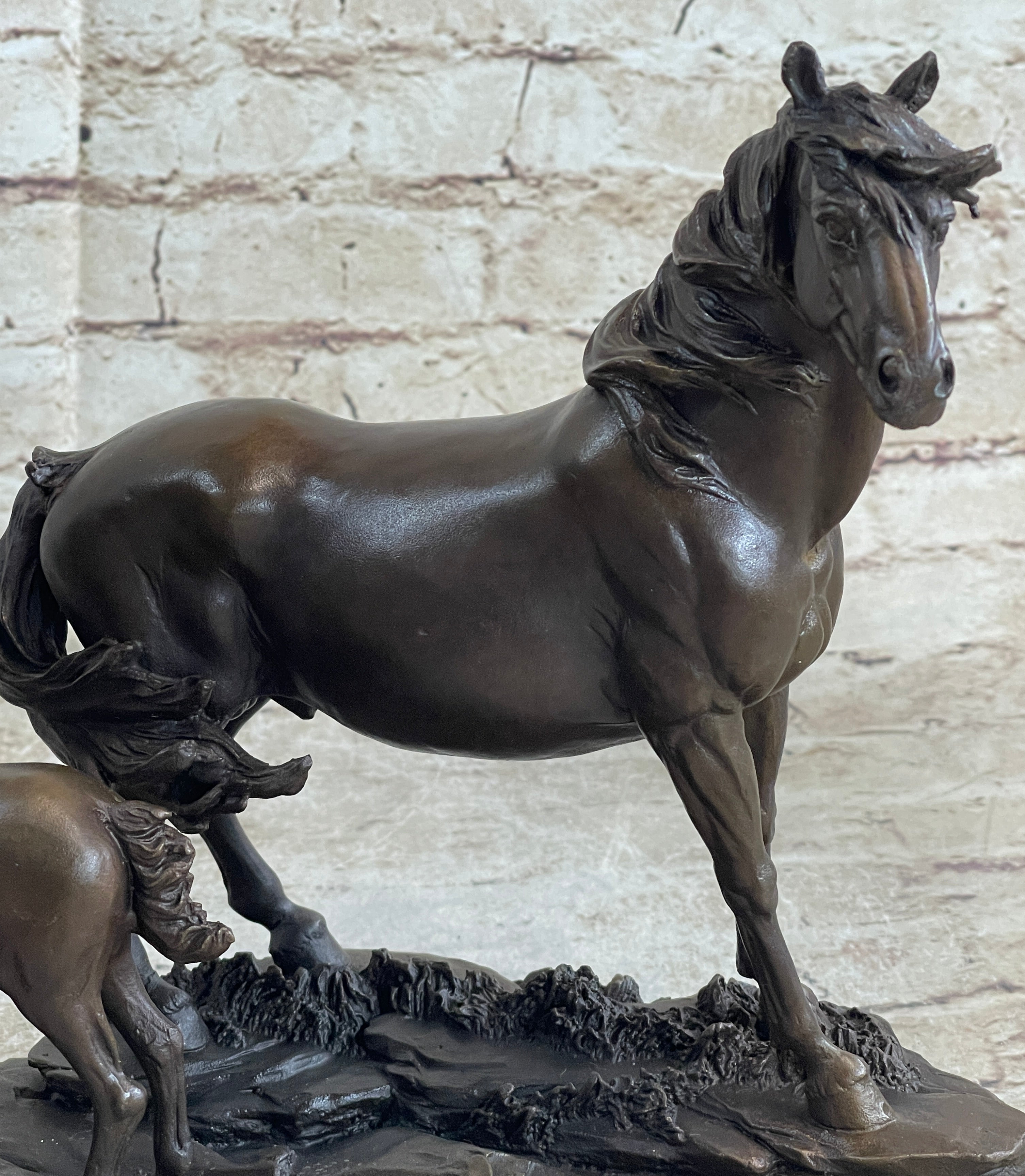 Signed Mene Horse Family Bronze Sculpture Art Deco Marble Base