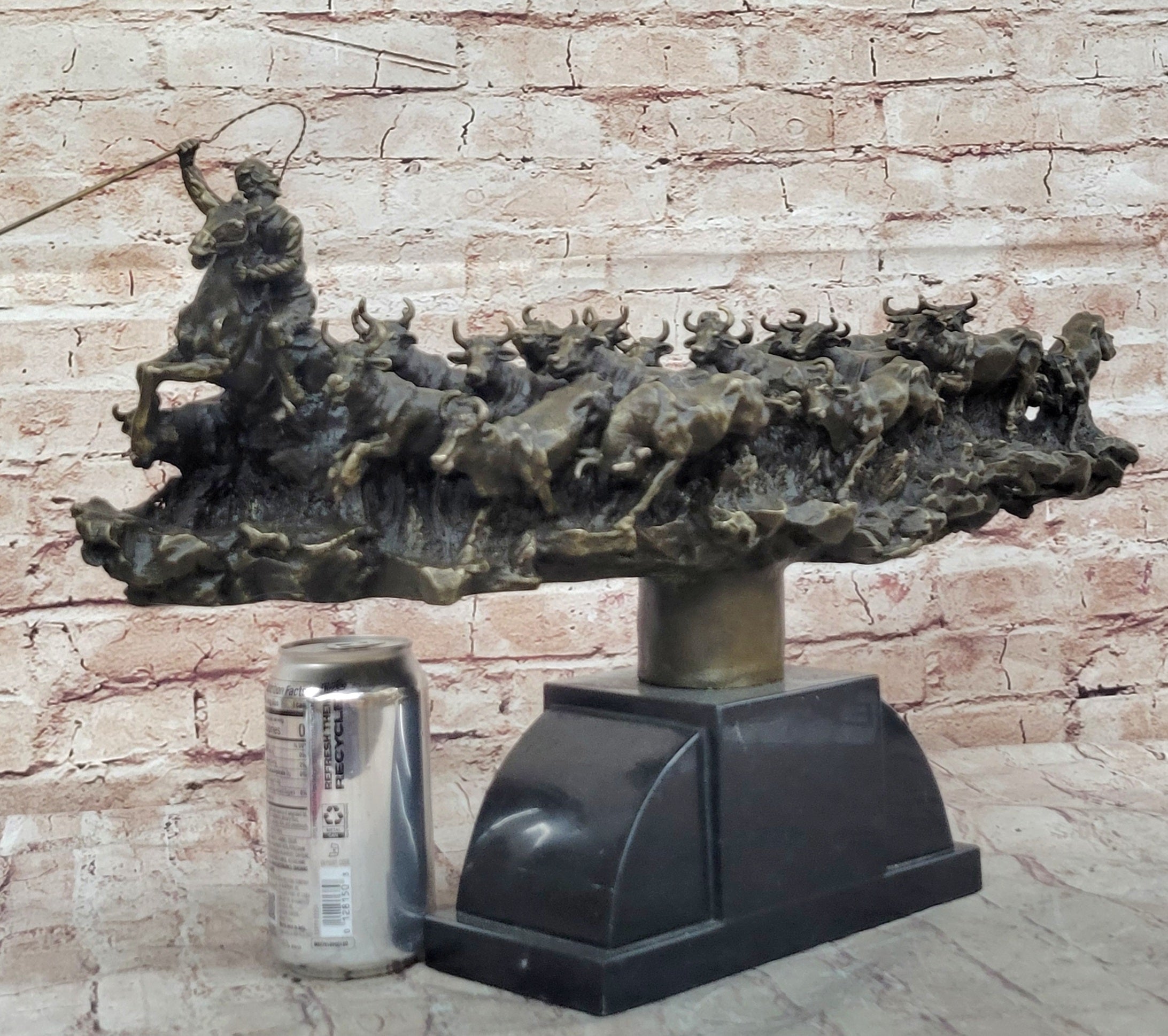 Cattle Drive Bronze Cowboy Rancher Sculpture C.M. Russell Art