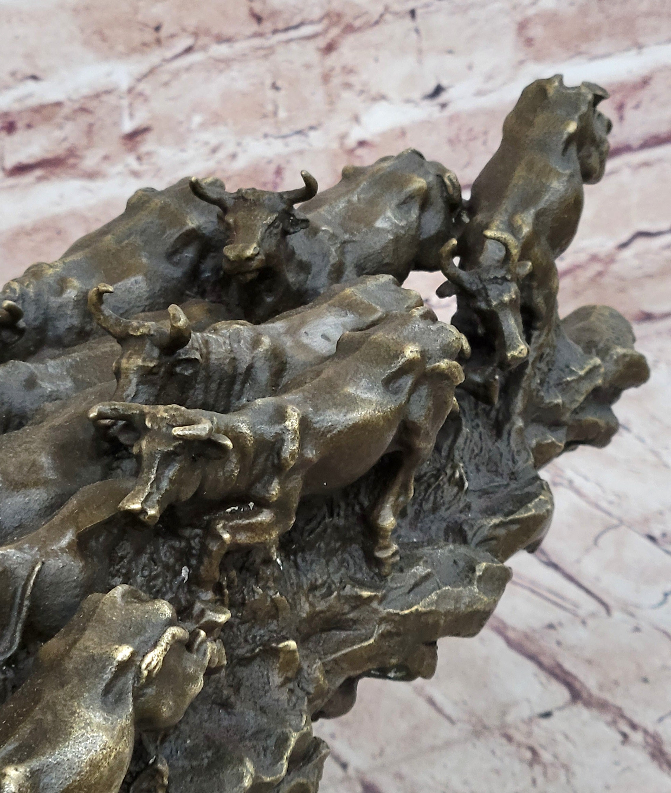 Cattle Drive Bronze Cowboy Rancher Sculpture C.M. Russell Art