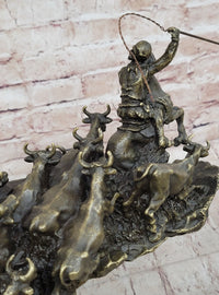 Cattle Drive Bronze Cowboy Rancher Sculpture C.M. Russell Art