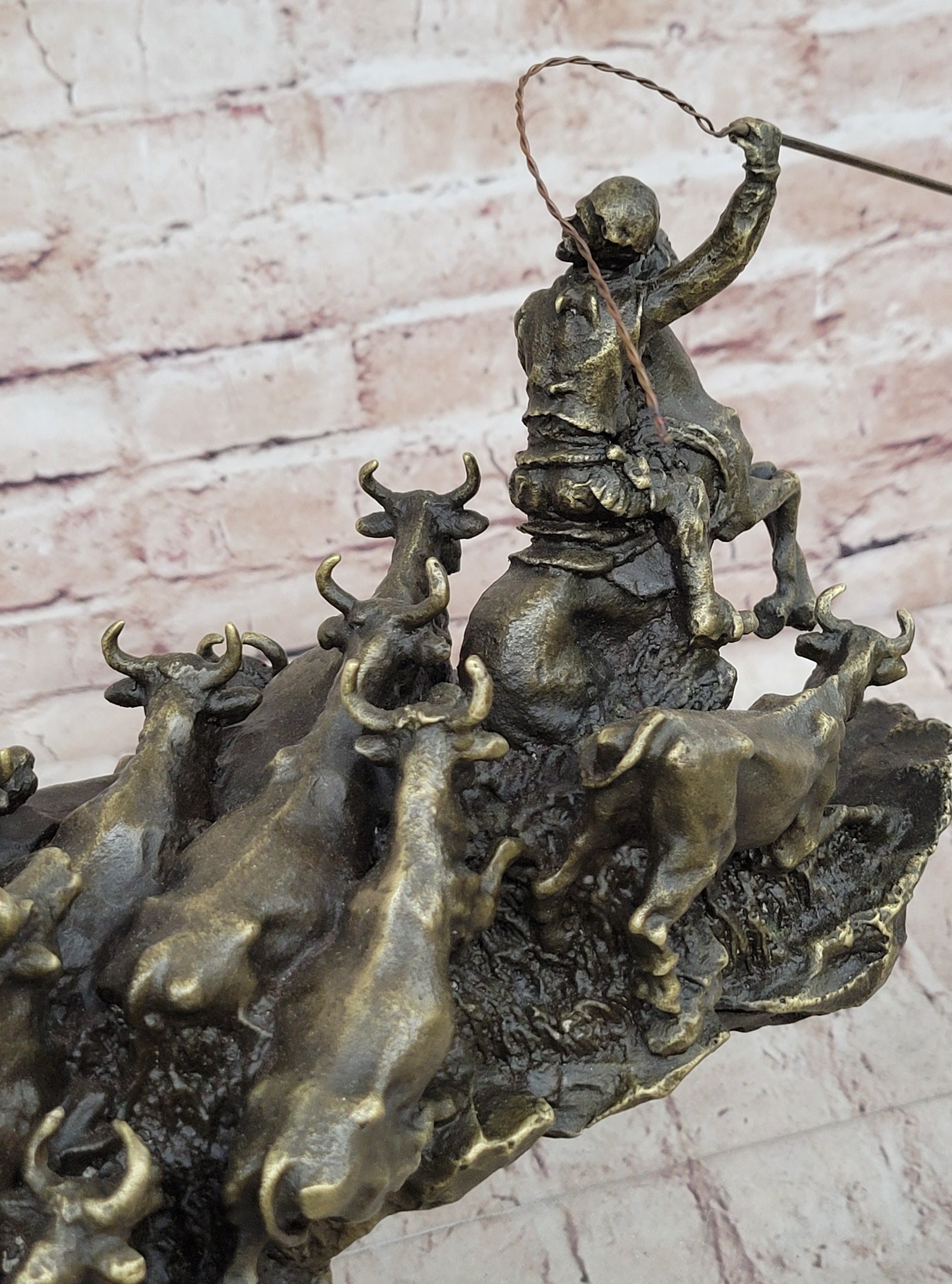 Cattle Drive Bronze Cowboy Rancher Sculpture C.M. Russell Art