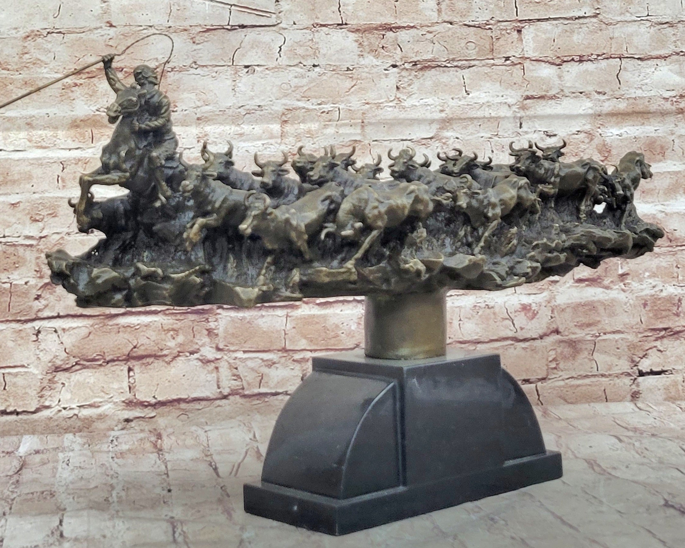 Cattle Drive Bronze Cowboy Rancher Sculpture C.M. Russell Art