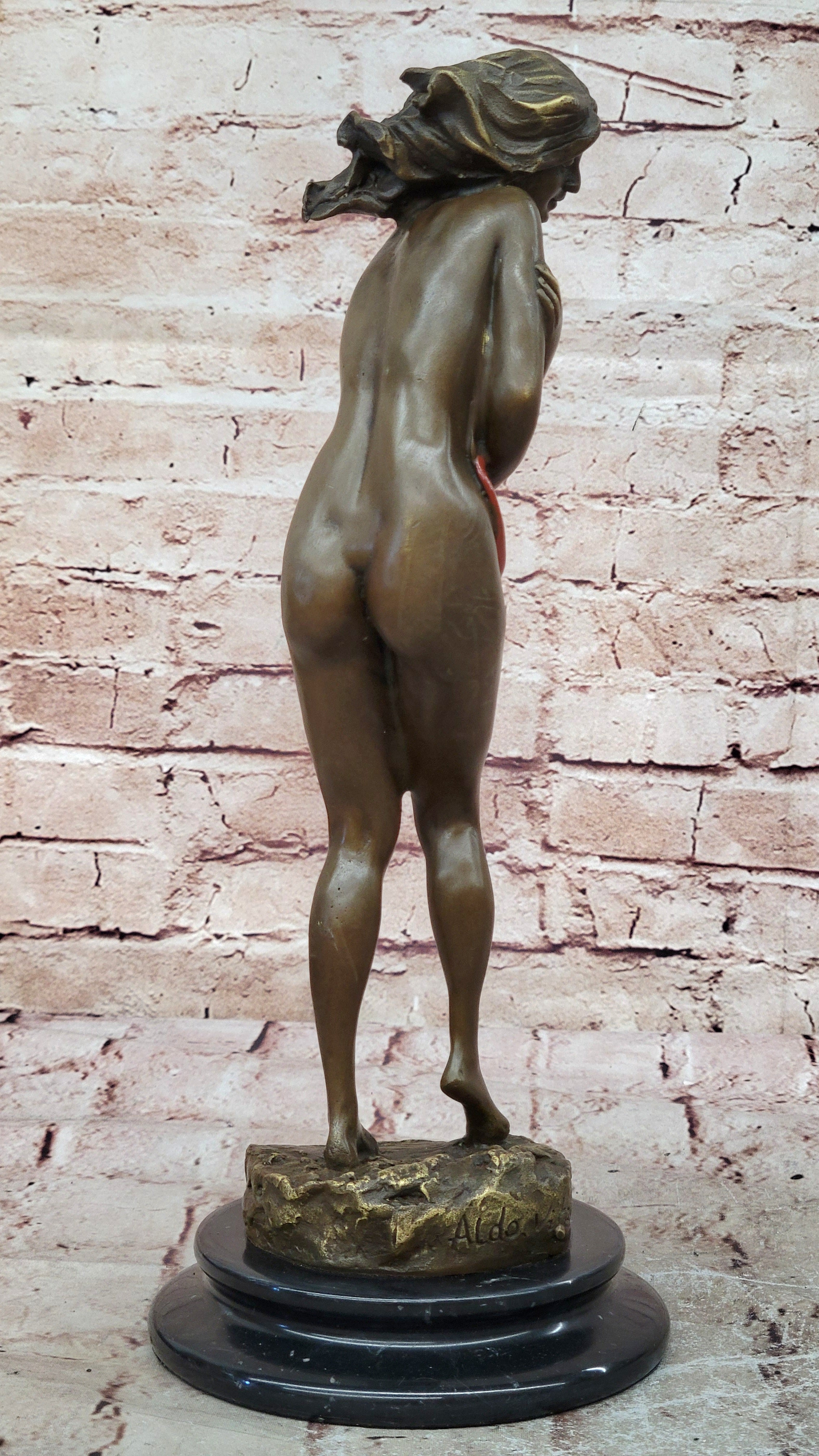 Aldo Vitaleh Sexy Nude Female Bronze Marble Base Sculpture